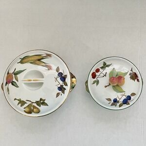ROYAL WORCESTER EVESHAM LARGE/SMALL PEACH KNOB CASSEROLE‎ COVERED SET 2 FRUIT
